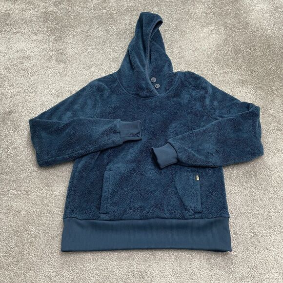 The North Face Fuzzy Hoodie Fleece Jacket Womens Large Blue Pullover Outdoor - Picture 1 of 12